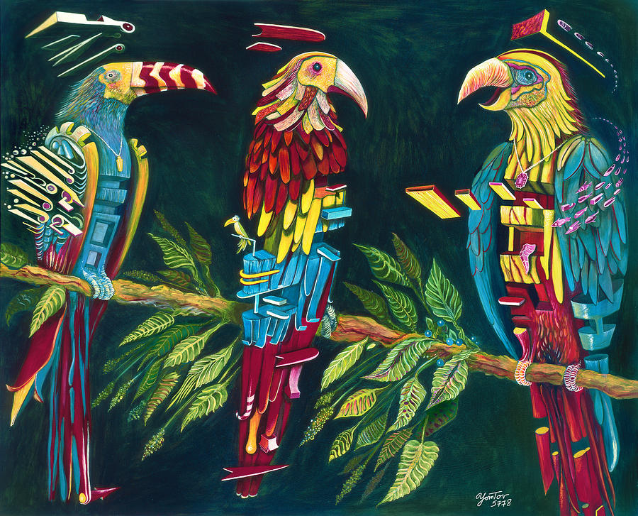 Munton Parrots Painting by Yom Tov Blumenthal