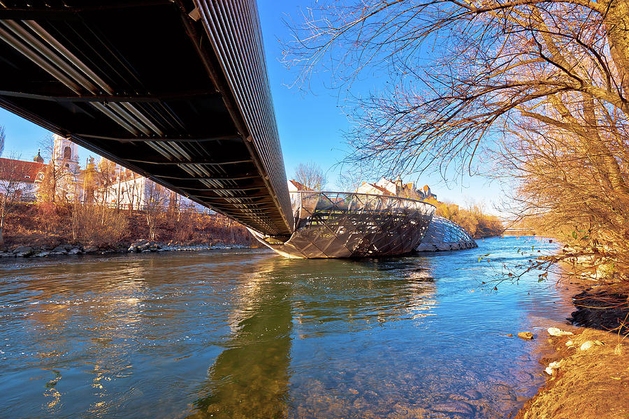 Mur river and Murinsel island in Graz under the bridge view Photograph by Brch Photography