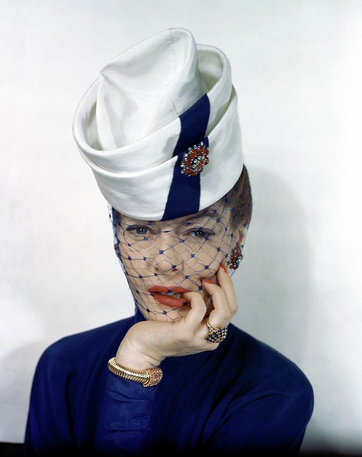 Muriel Maxwell Wearing A Double-tiered Hat Photograph by Erwin Blumenfeld