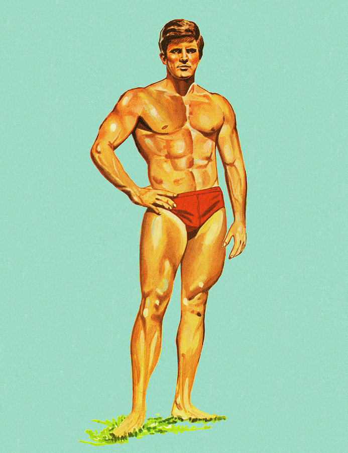 Sports Drawing - Muscle Man in Swim Trunks by CSA Images