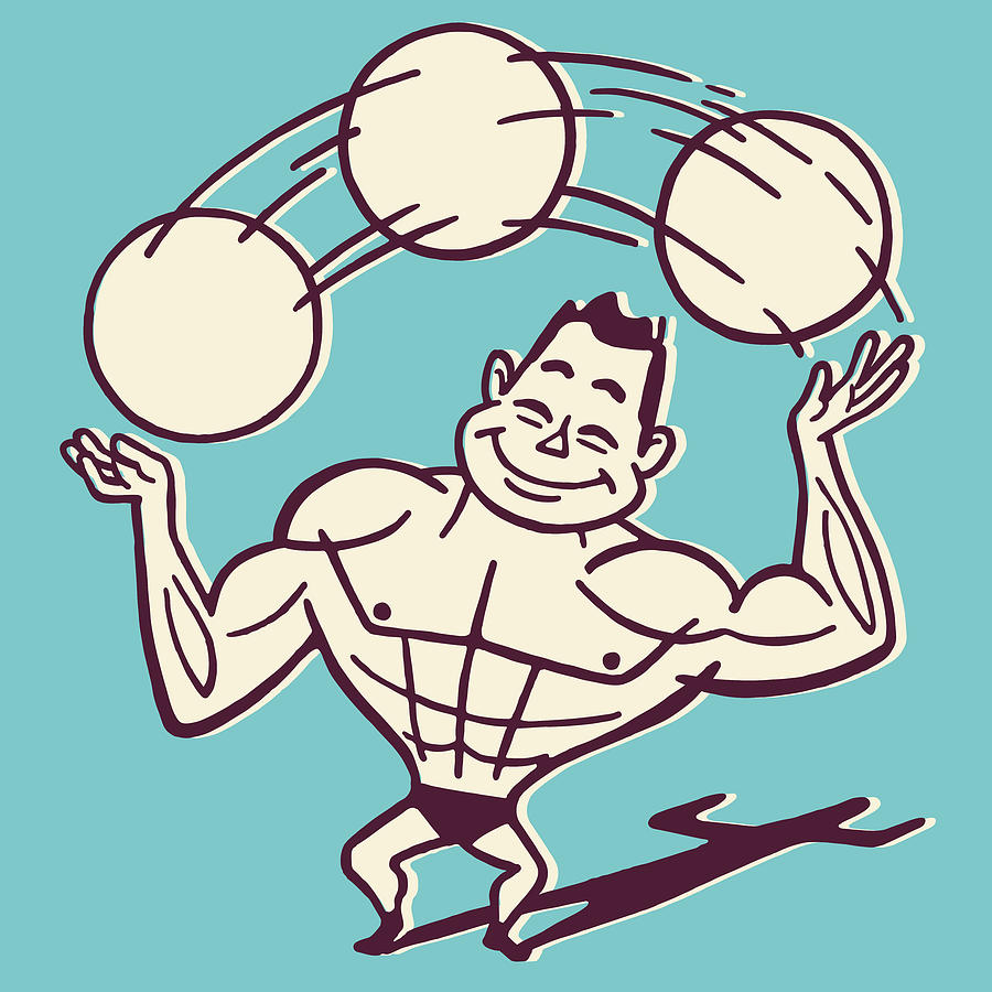 Vintage Drawing - Muscular Man Juggling by CSA Images