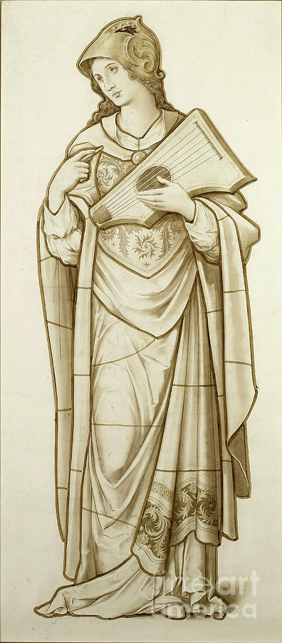 Muse Of Lyric Poetry - Cartoon For Stained Glass, C.1890 Painting by British School