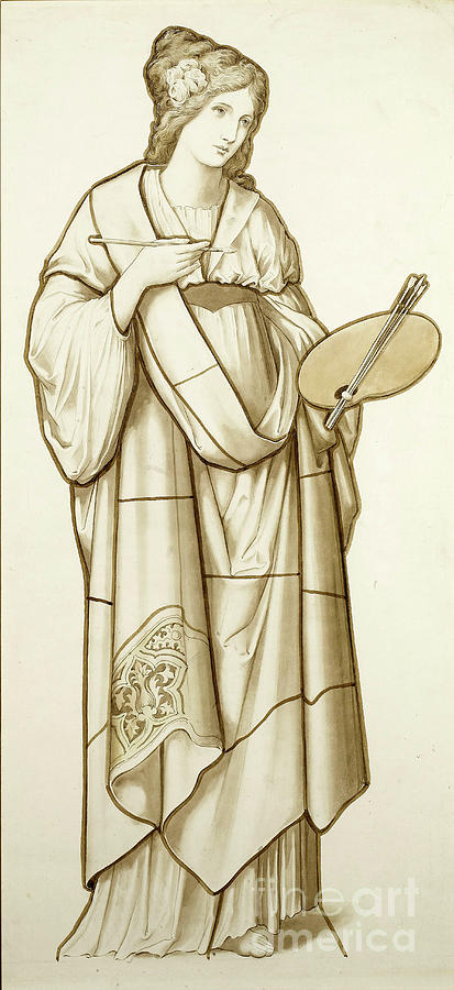 Muse Of Painting - Cartoon For Stained Glass, C.1890 Painting by British School