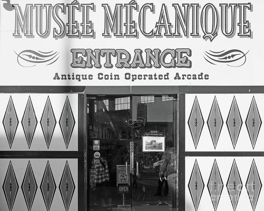 Musee Mechanique Vintage Penny Arcade DSC6813 bw Photograph by Wingsdomain Art and Photography