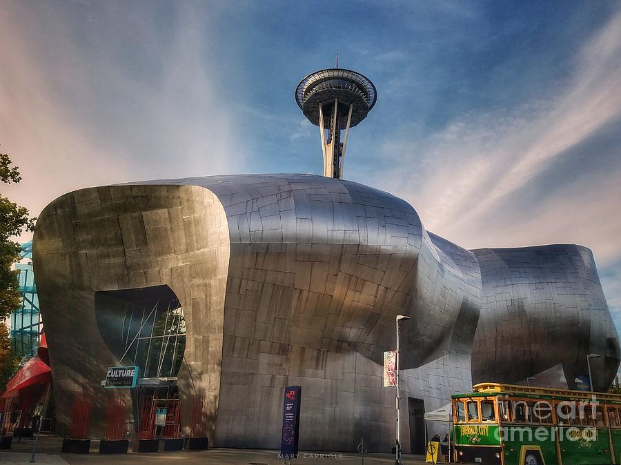 Museum of Pop Culture with Space Needle  Photograph by Mary Capriole
