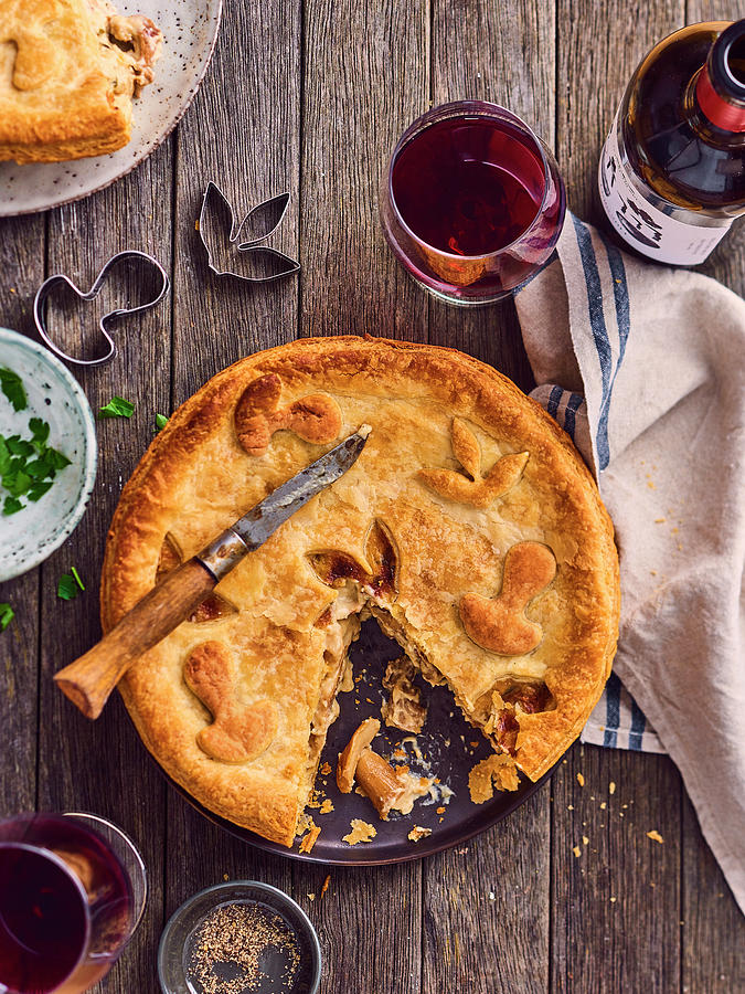 Mushroom Pie Decorated With Autumn Pastry Patterns, Started Photograph by Deslandes