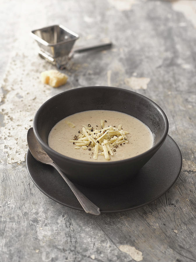 Mushroom Soup With Parmagsian Cheese And Black Pepper Photograph by Yehia Asem El Alaily