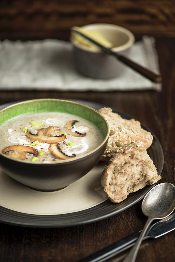 Mushroom Soup With Seeded Rolls Photograph by Magdalena Hendey