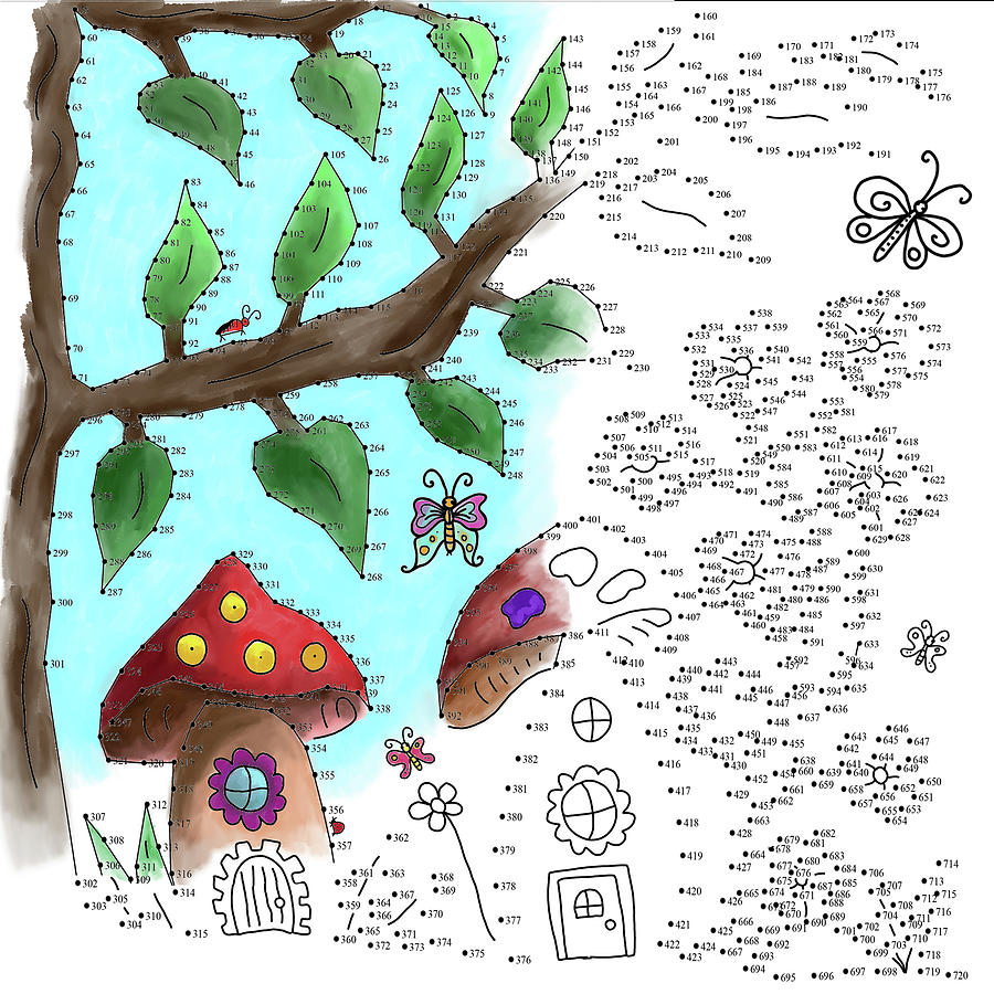 Mushrooms Dot To Dot Half Coloured Photograph by Delyth Angharad Pixels