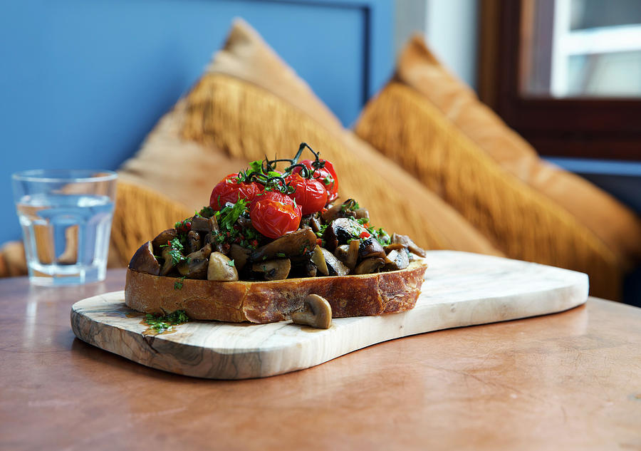Mushrooms With Oven Tomatoes On Toast Photograph by Hugh Johnson