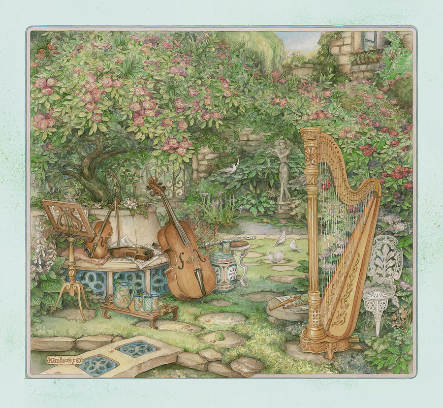 Musical Instrument Painting - Music In The Garden by Kim Jacobs