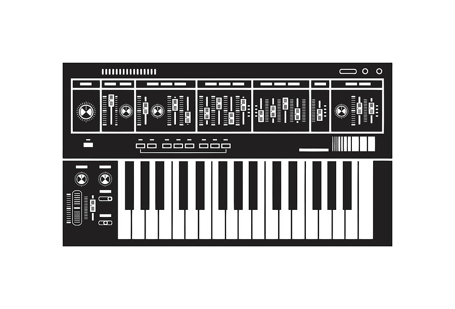 Black And White Drawing - Music Keyboard by CSA Images