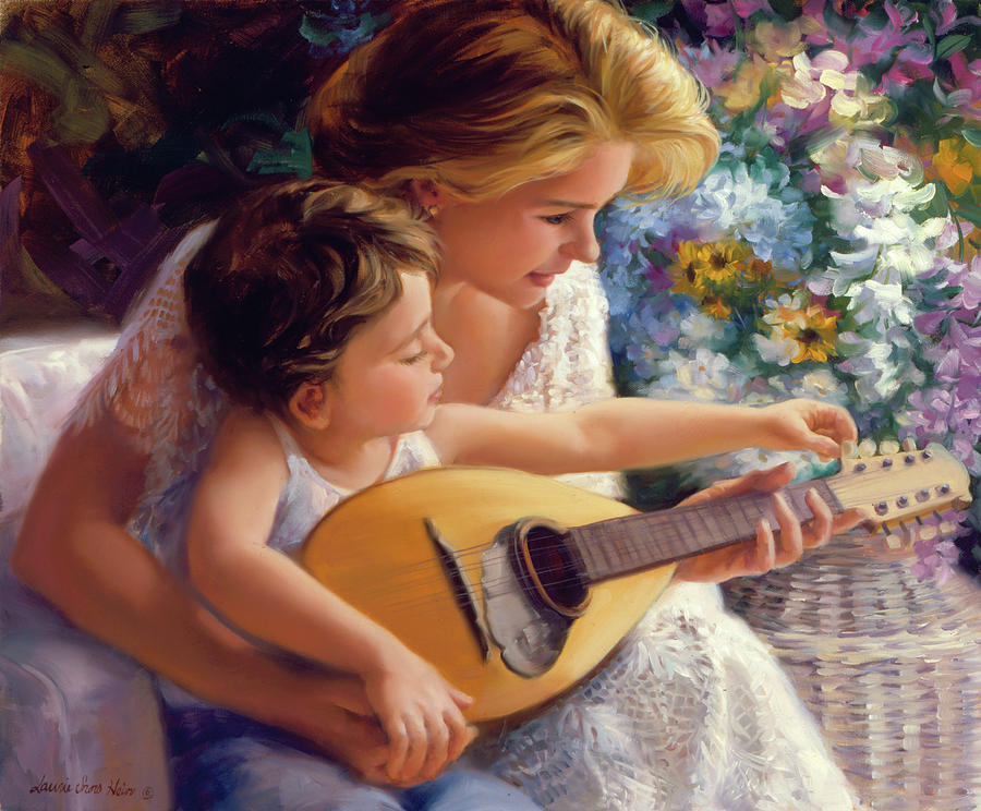 Mothers Day Painting - Music Lessons with Mom by Laurie Snow Hein