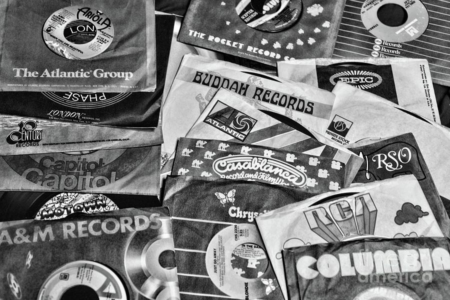 Music-Record Labels black and white Photograph by Paul Ward