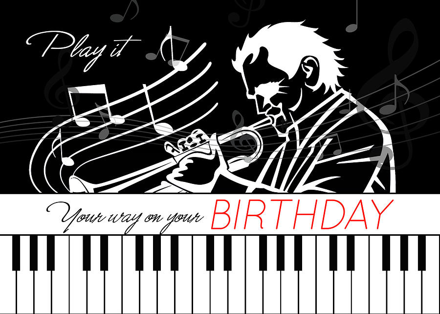 Music Themed Birthday Piano Keys and Musician with Musical Notes Digital Art by Doreen Erhardt