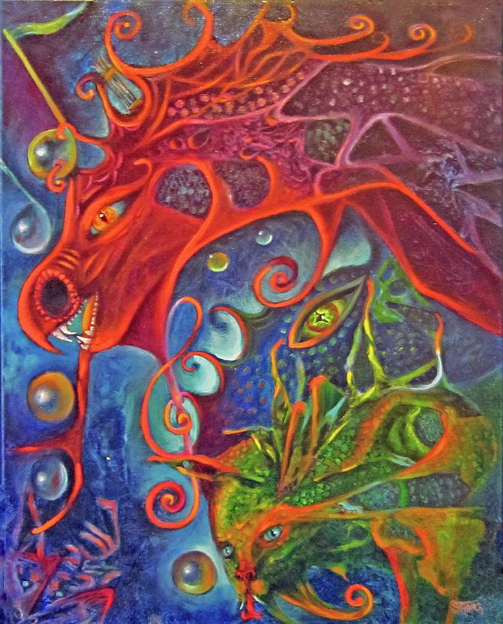 Musical Dragons Painting by Sherry Strong
