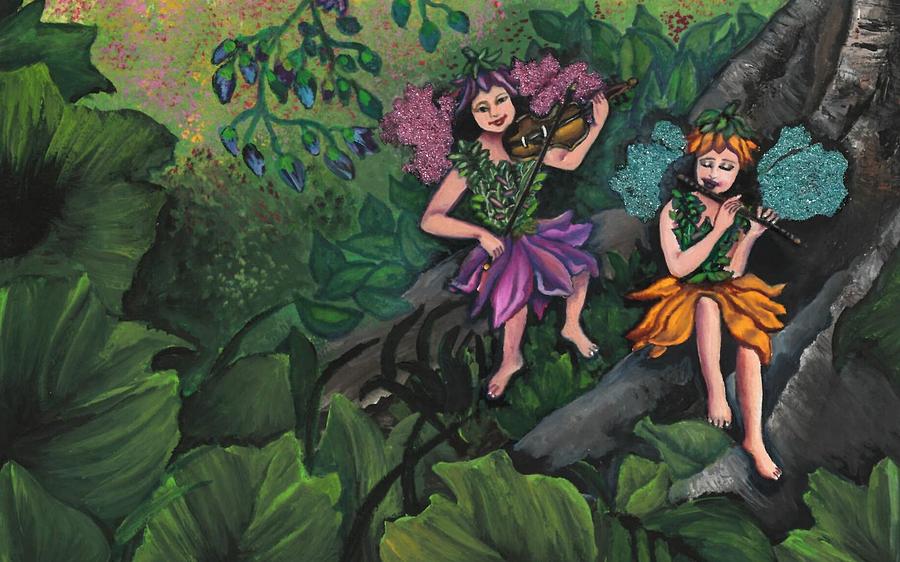 Musical fairies Painting by Tara Krishna