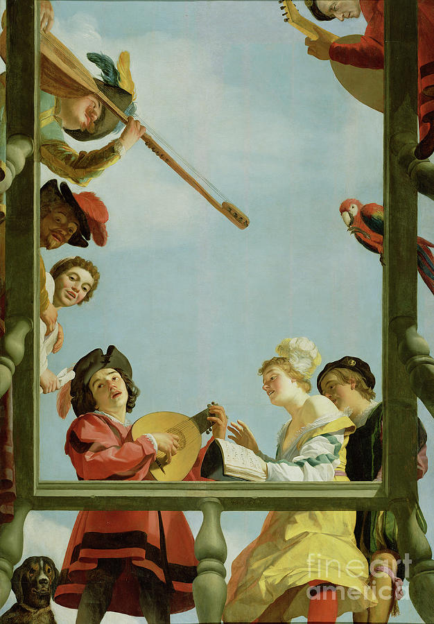 Musical Group On A Balcony, 1622 (oil On Panel) Painting by Gerrit Van Honthorst