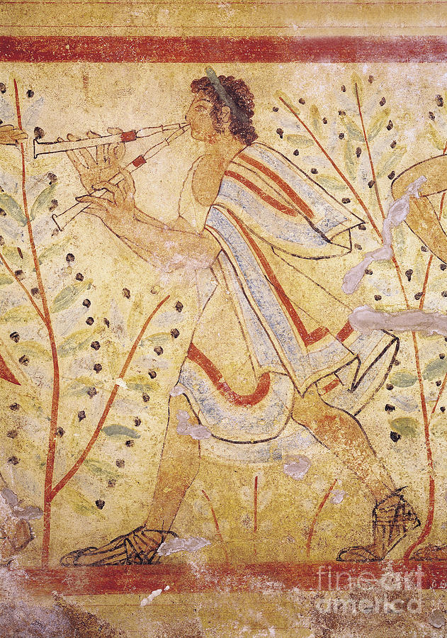 Etruscan Painting - Musician Playing The Pipes, From The Tomb Of The Leopard, C.490 Bc by Etruscan