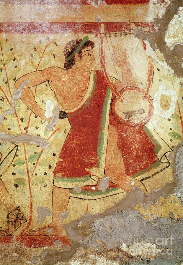 Tree Painting - Musician Playing The Zither, From The Tomb Of The Leopards, C.490 Bc by Etruscan