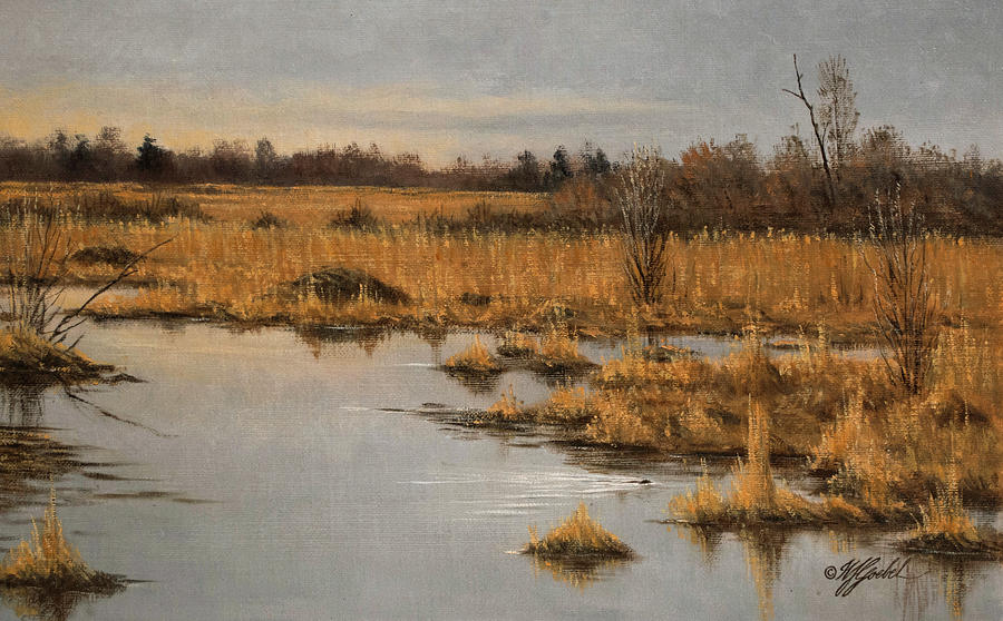Landscape Painting - Muskrat Marsh by Wilhelm Goebel