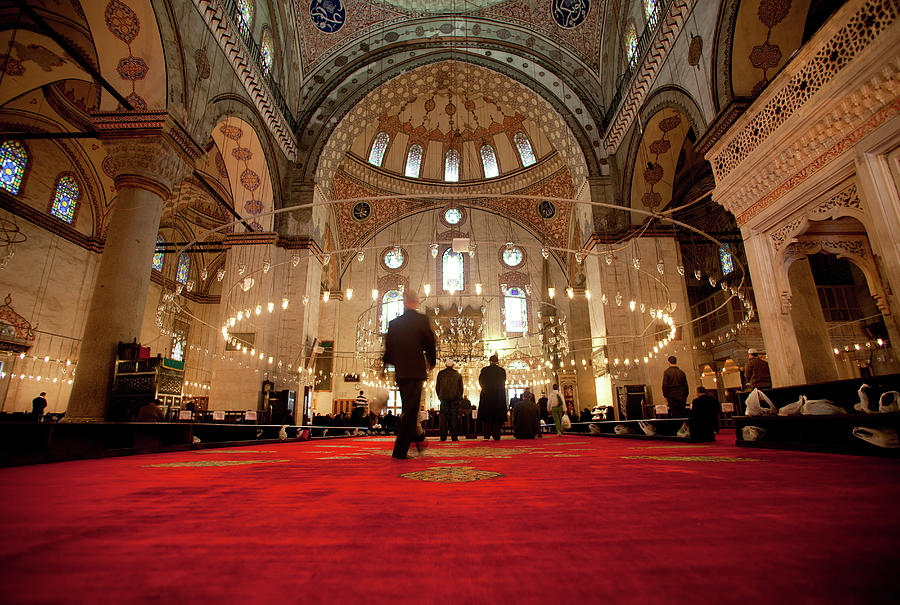 Muslim Men Praying Inside The Blue Photograph by Ozgurdonmaz
