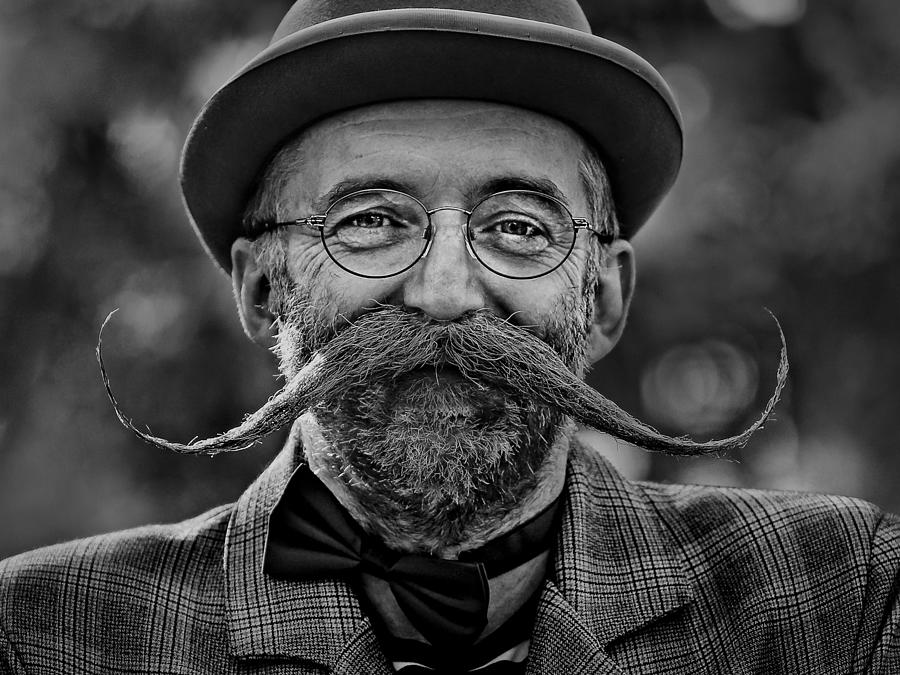 Black And White Photograph - Mustache by Balazs Bartal