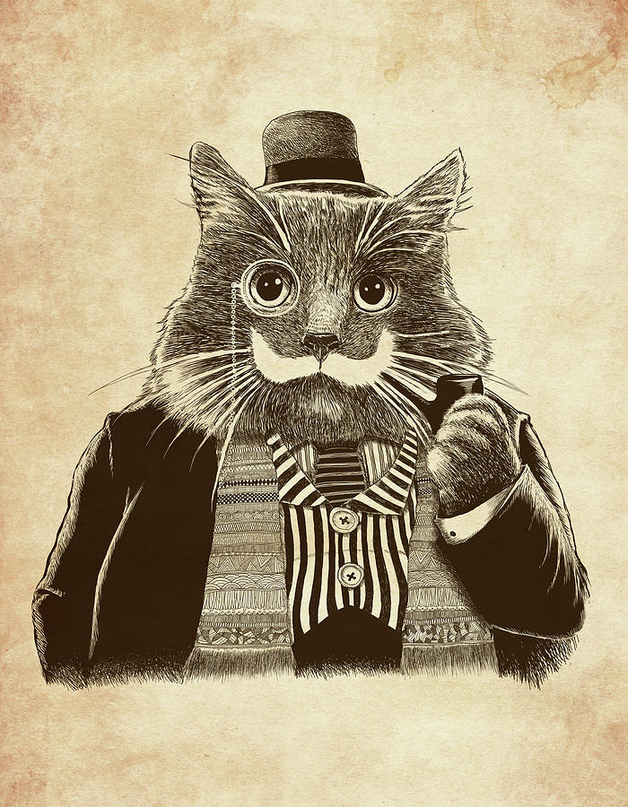 Vintage Mixed Media - Mustache Cat by Tummeow