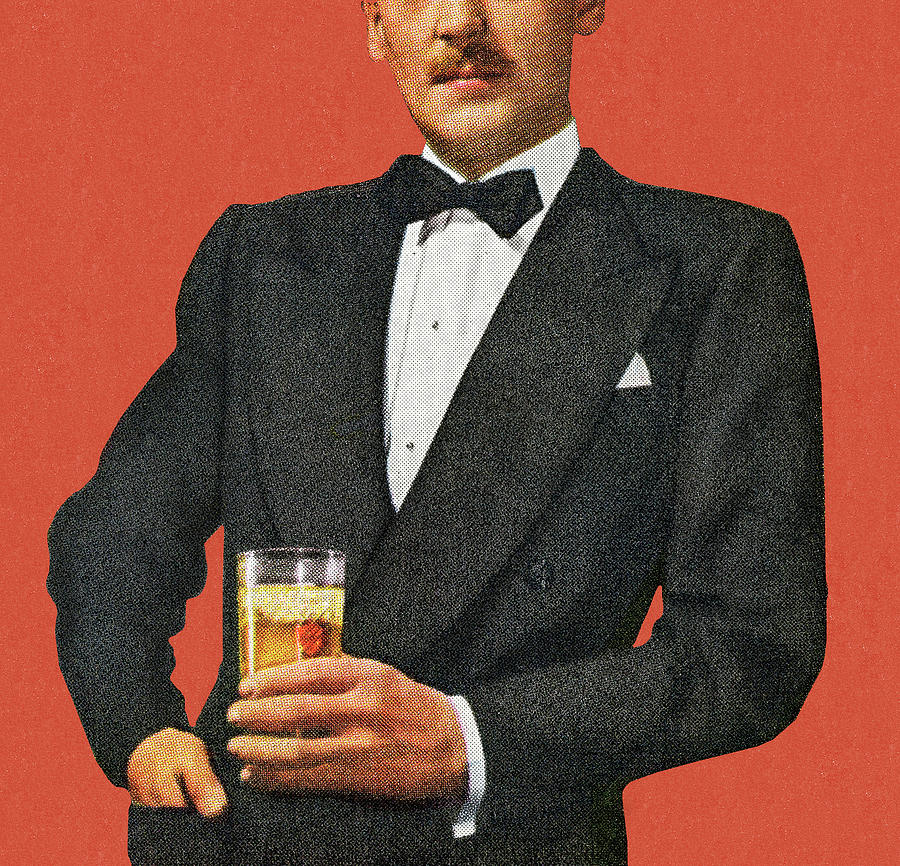 Vintage Drawing - Mustache Man In Tuxedo Holding Drink by CSA Images