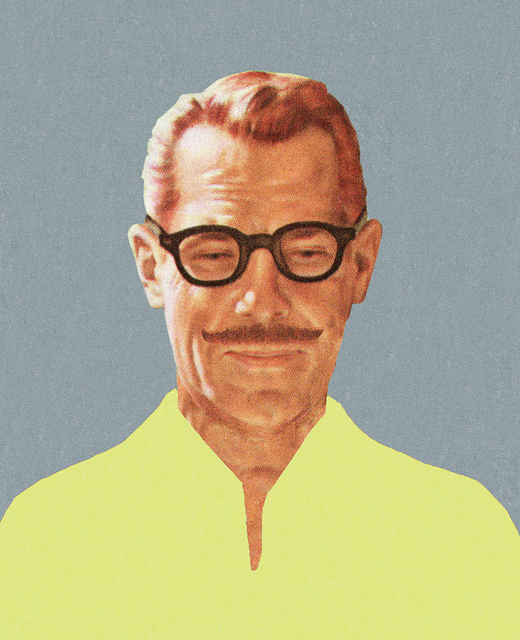 Vintage Drawing - Mustache Man Wearing Glasses by CSA Images