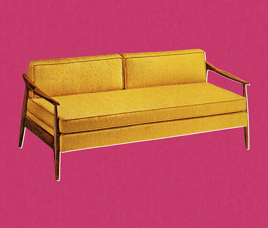 Davenport Drawing - Mustard Yellow Couch by CSA Images
