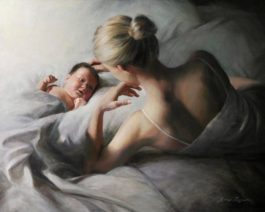 Motherhood Painting - Mutual Admiration by Anna Rose Bain