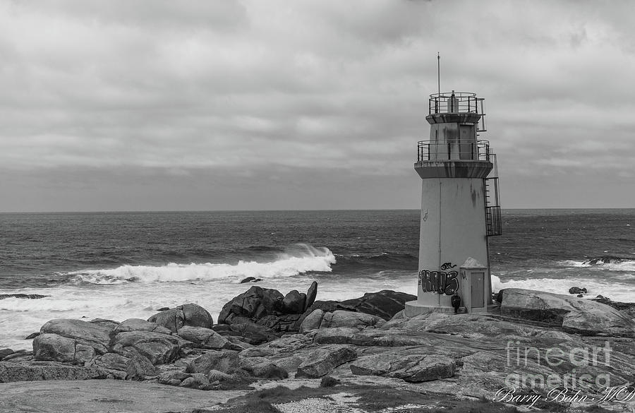 Muxia lighthouse BW Photograph by Barry Bohn