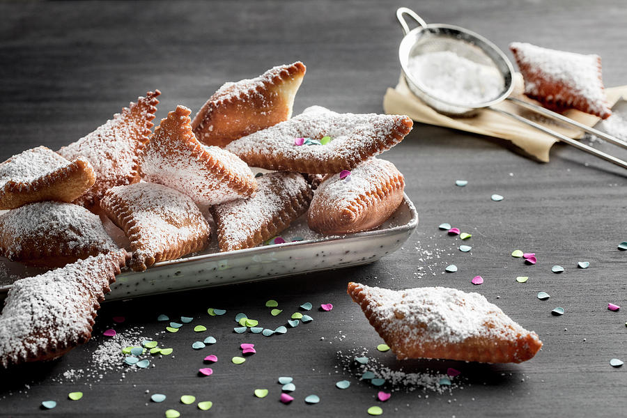Muzen german Karneval Pastries With Icing Sugar And Confetti Photograph by Jennifer Braun