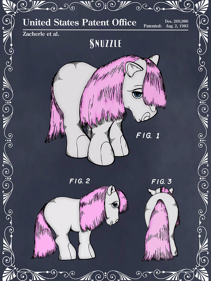 My Little Pony Snuzzle Blackboard Colorized Patent Print Drawing by Greg Edwards