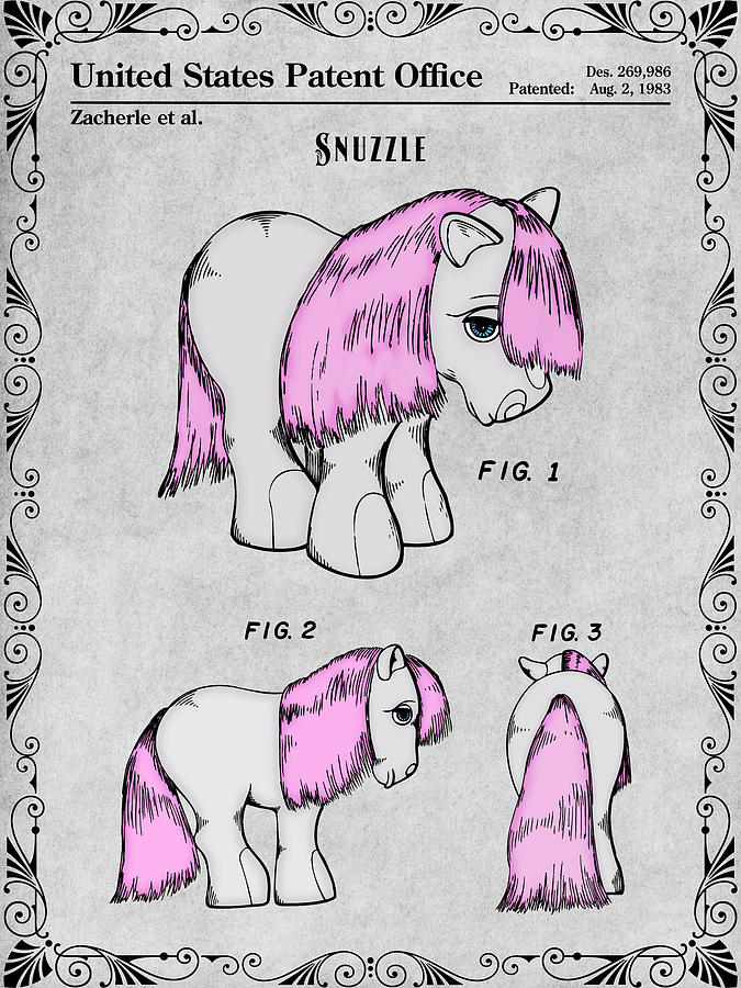 My Little Pony Snuzzle Gray Colorized Patent Print Drawing by Greg Edwards