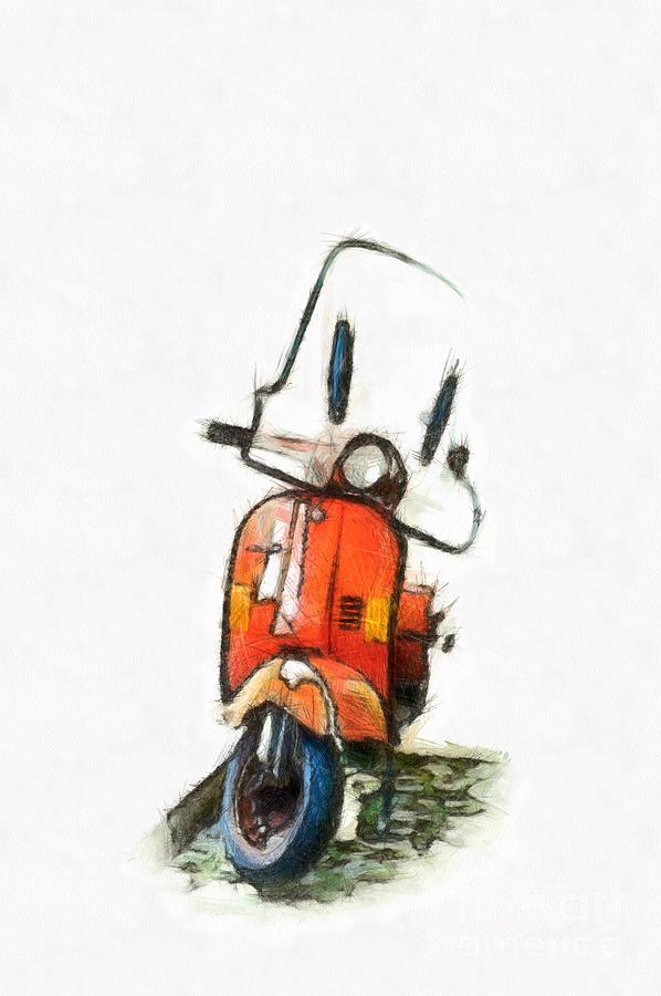 My little red motor scooter Digital Art by Edward Fielding