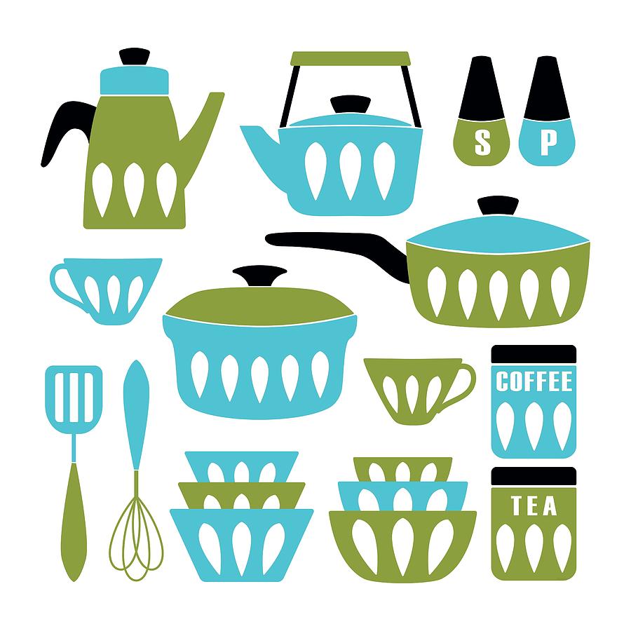 Pan Painting - My Midcentury Modern Kitchen In Aqua And Avocado by Little Bunny Sunshine