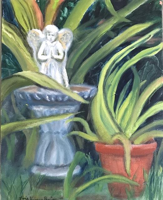 Angel Statue Painting - My Neighbors Yard by Lois Bajor