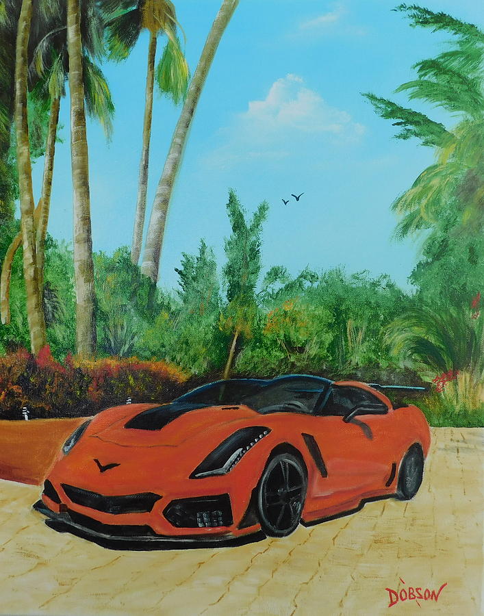My ZR-1 Corvette In Paradise Painting by Lloyd Dobson