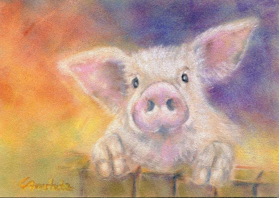 Mya, the happy piggie Painting by Christine Amstutz