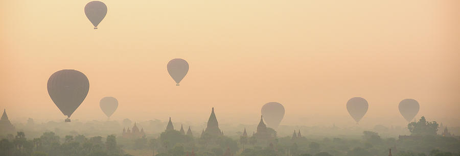 Myanmar, Bagan, Hot Air Balloons Digital Art by Jordan Banks