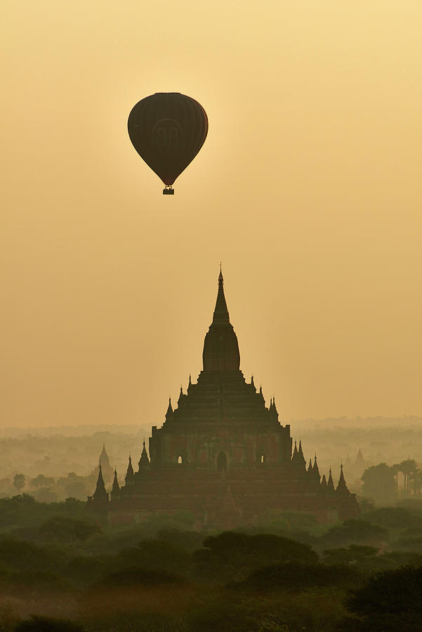 Myanmar, Balloon Over Temple Digital Art by Bruno Morandi
