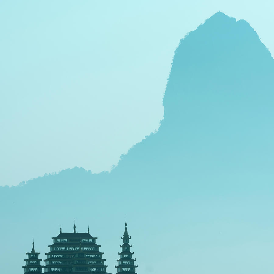 Myanmar, Kayin, Hpa-an, Burma, View Of Temple With Karst Hill In Background, Hpa-an, Kayin State Digital Art by Ben Pipe