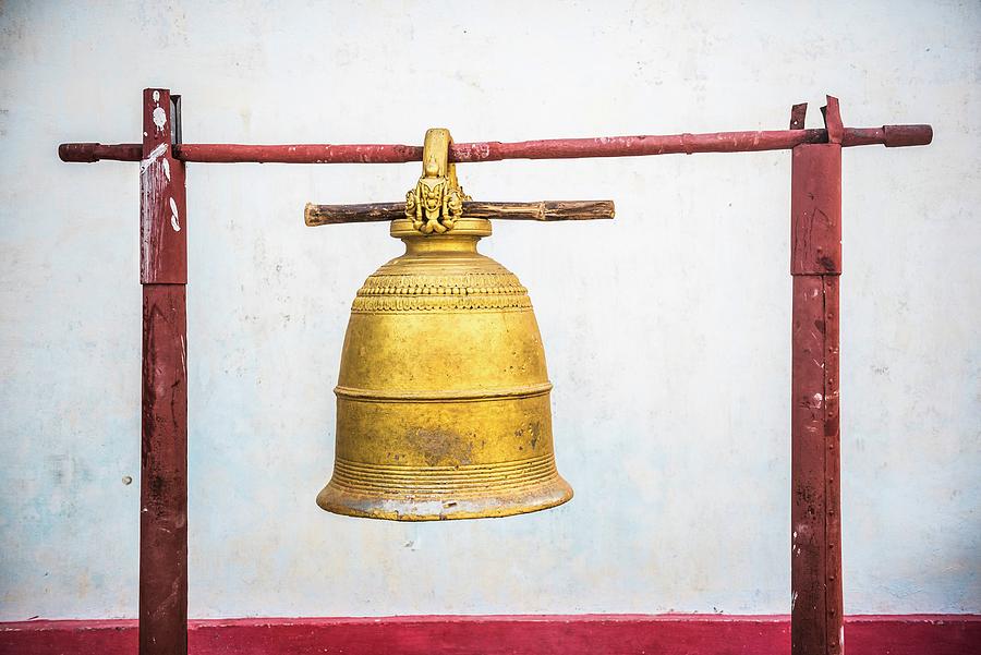 Myanmar, Kayin, Pa-an, Gold Prayer Bell At Mount Zwegabin Monastery At Hpa An Digital Art by Matt Williams-ellis