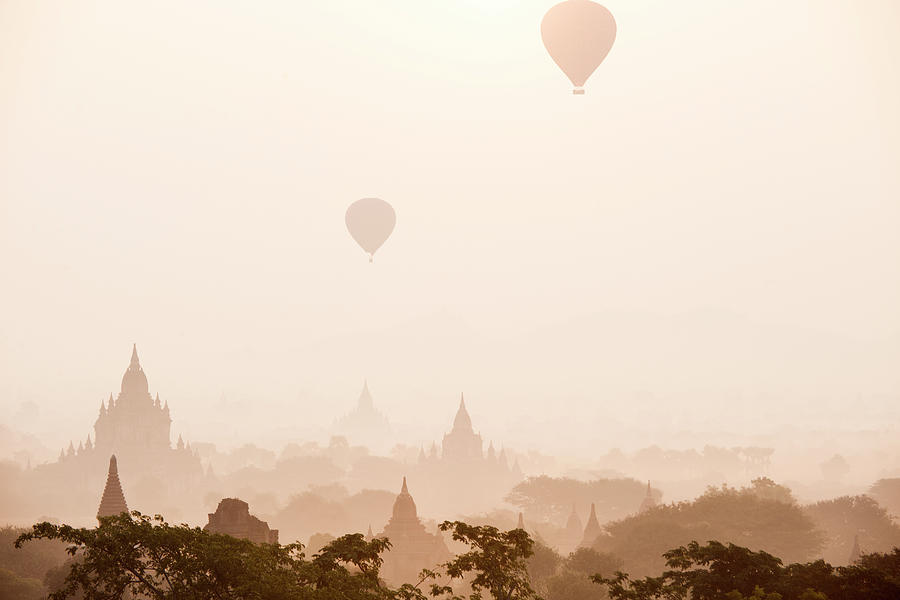 Myanmar, Mandalay, Hot Air Balloons Digital Art by Jordan Banks