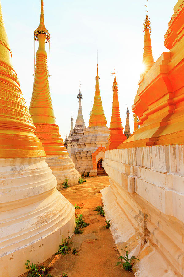 Myanmar, Shan, Buddhist Stupas Digital Art by Suzy Bennett