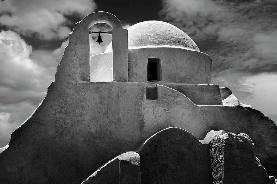 Black And White Photograph - Mykonos Church by John P Stein
