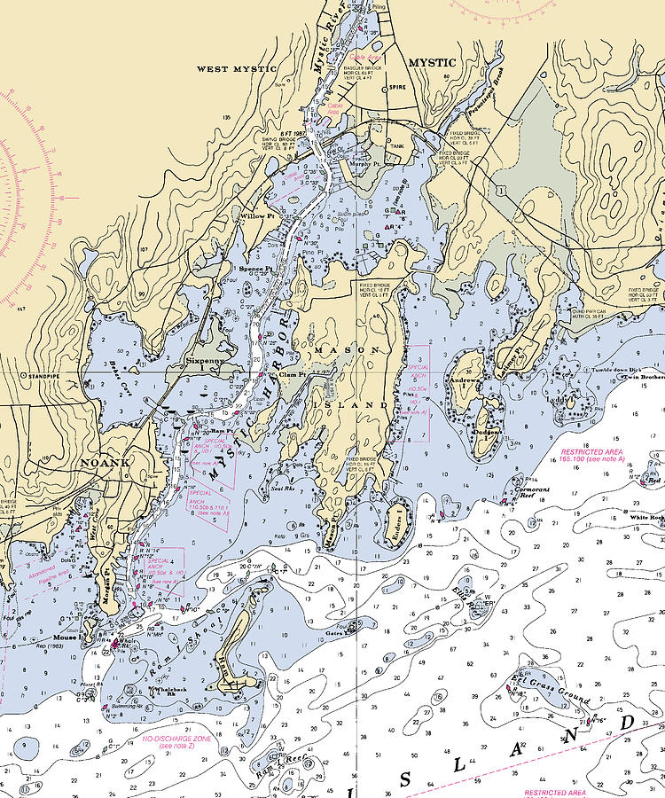 Mystic connecticut Nautical Chart _v6 Mixed Media by Bret Johnstad