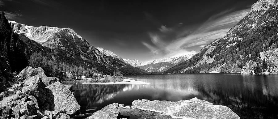 Mystic Lake Pano 2 bw Photograph by Roger Snyder